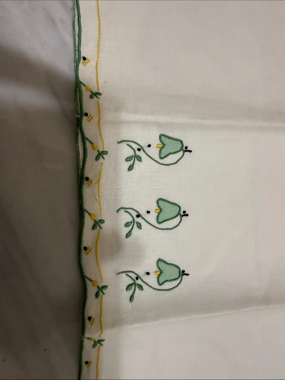 Handcrafted Hardwood Rolling Pin & Vintage Embroidered Linen Bread Basket Towel